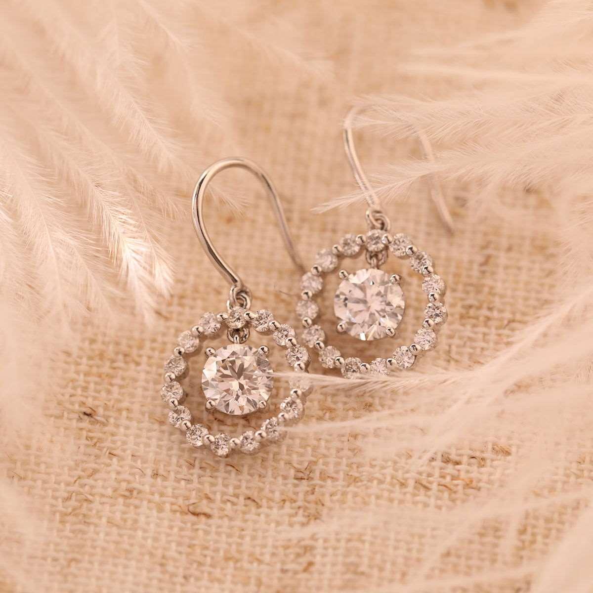 14K White Gold Round Cut Lab Diamond Hook Earrings - FIORESE JEWELRY