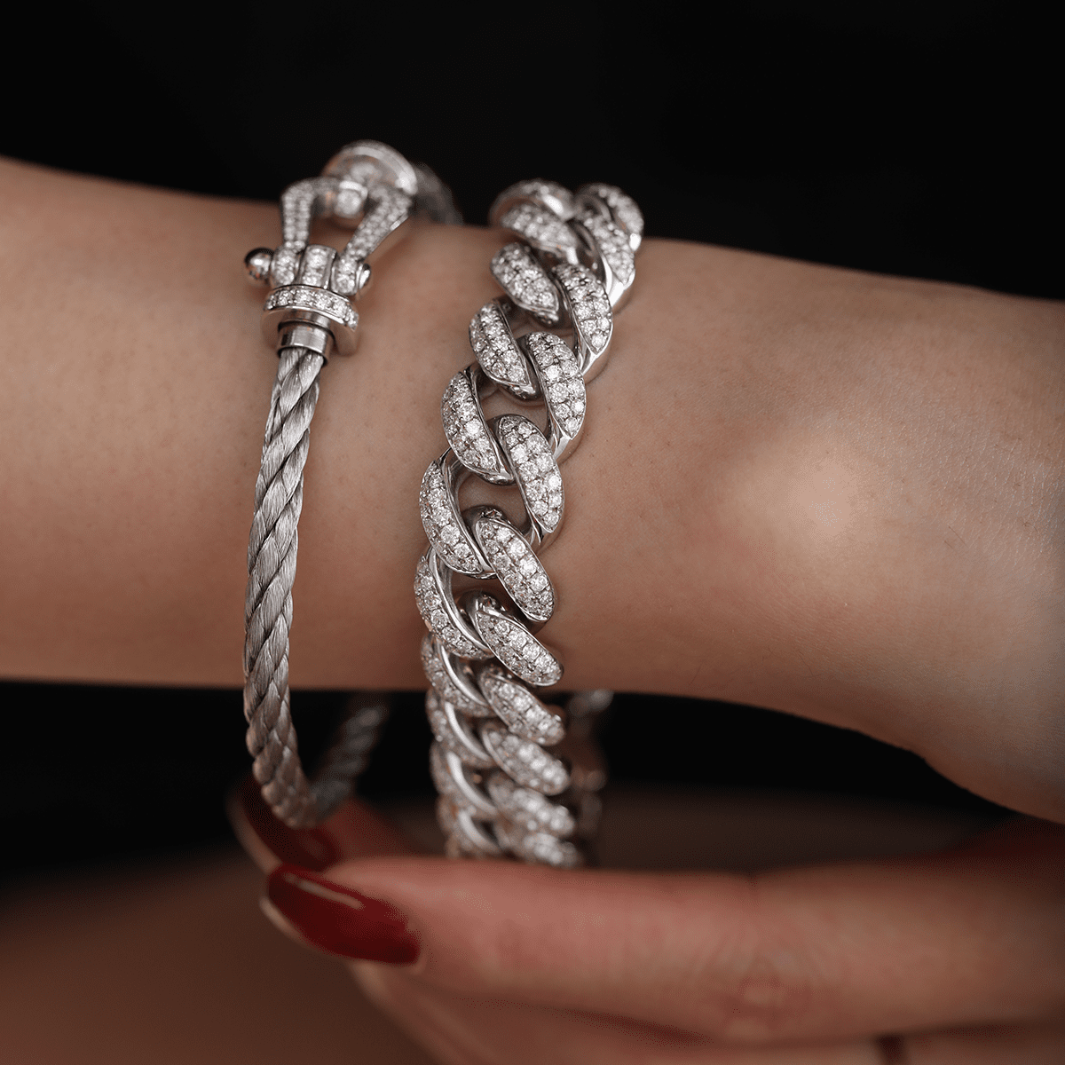 14K White Gold Round Lab Diamond Force Bracelet - FIORESE JEWELRY