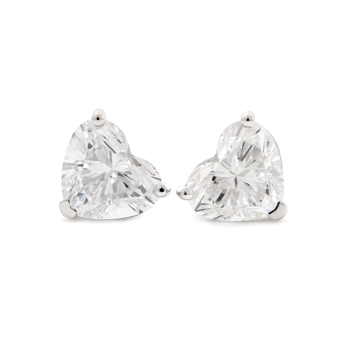14K White Gold Stud Earrings with 2 ct tw Heart Shaped Lab Diamond and Basket Setting - FIORESE JEWELRY