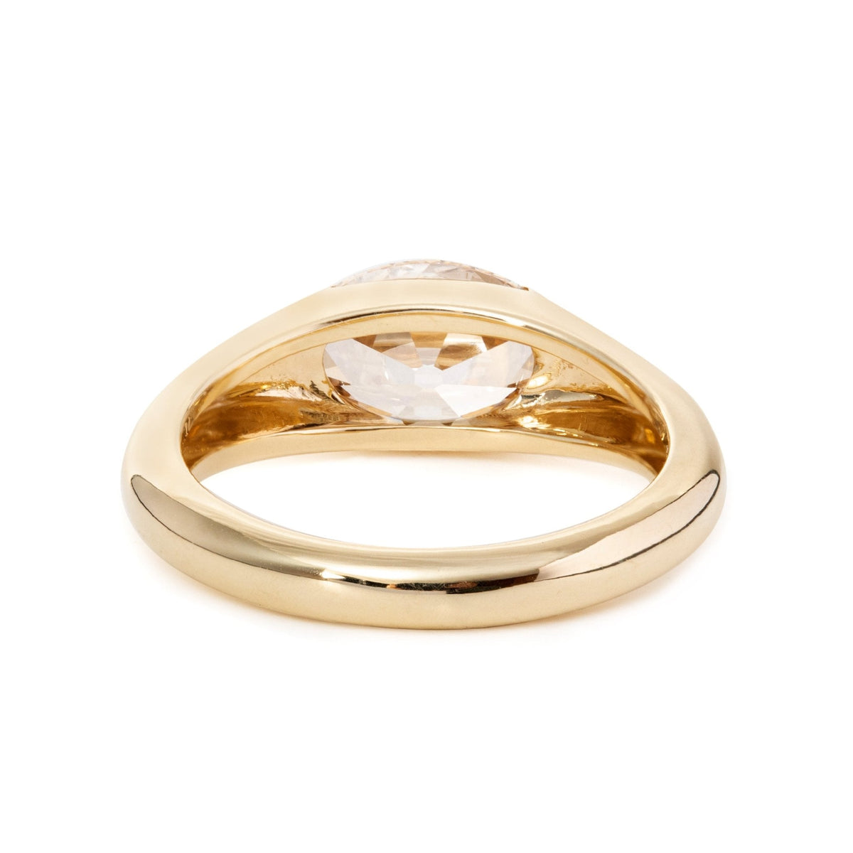 14K Yellow Gold 1.7ct Oval Champagne Color Old Mine Cut Lab Diamond Solitaire Hale Bezel Ring - FIORESE JEWELRY