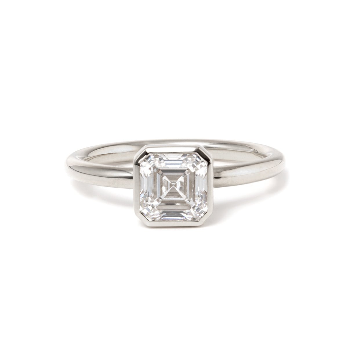 14k Yellow Gold 1ct Asscher Cut Lab Diamond Bezel Ring - FIORESE JEWELRY