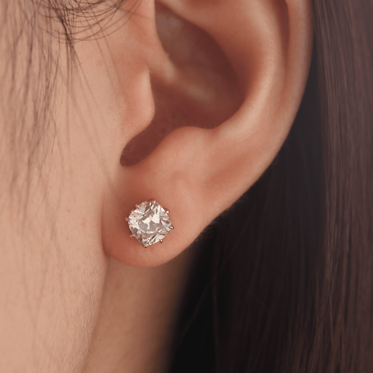 14K Yellow Gold 2 ct tw Old Mine Cut Lab Diamond 8 Claw Crown Basket Stud Earrings - FIORESE JEWELRY