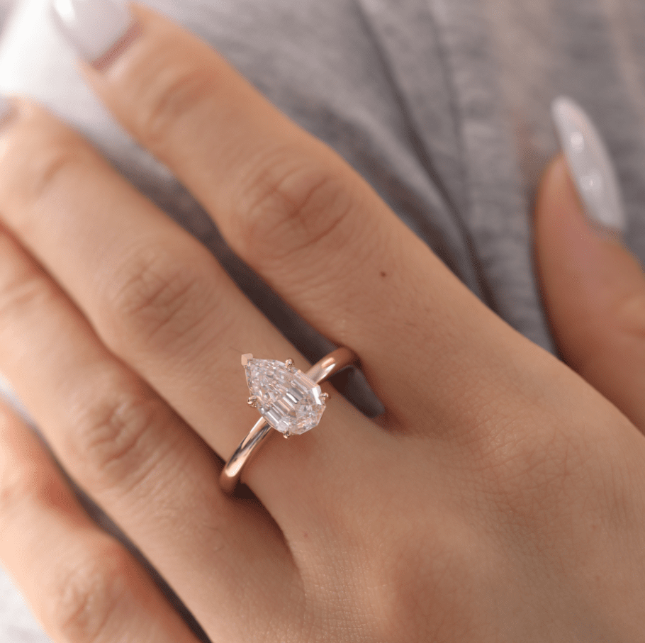 14K Yellow Gold 2.5ct Pear Step Cut Lab Diamond 5 Prong Basket Solitaire Ring - FIORESE JEWELRY