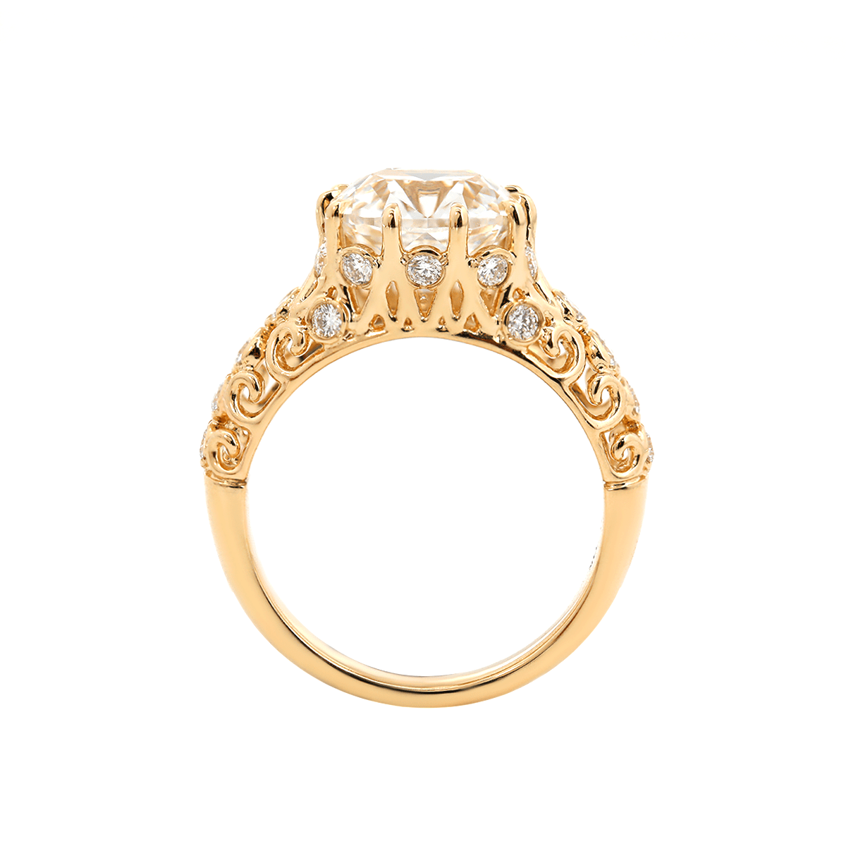 14K Yellow Gold 3.5ct Elongated Lab Diamond Antique - inspired Ring - FIORESE JEWELRY