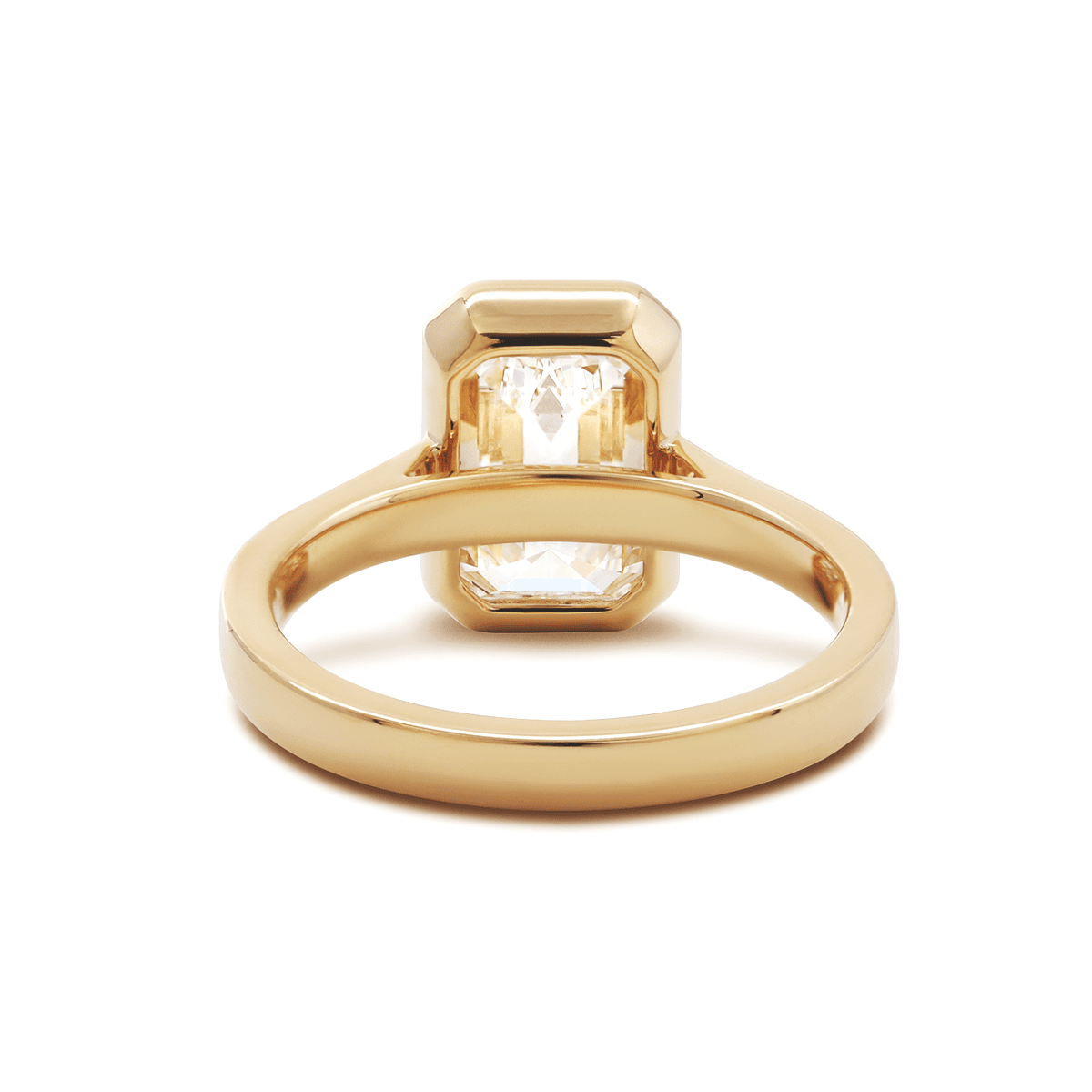 14K Yellow Gold 3ct Emerald Cut Lab Diamond Bezel Solitaire Ring - FIORESE JEWELRY