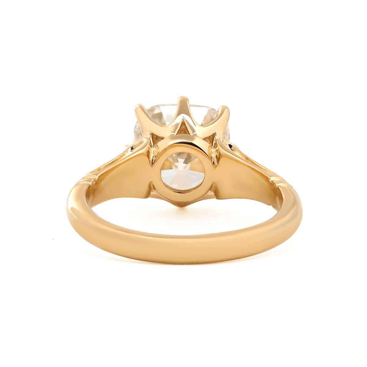 14K Yellow Gold 3ct Old Mine Cut Lab Diamond 8 Prongs Crown Basket Solitaire Ring - FIORESE JEWELRY