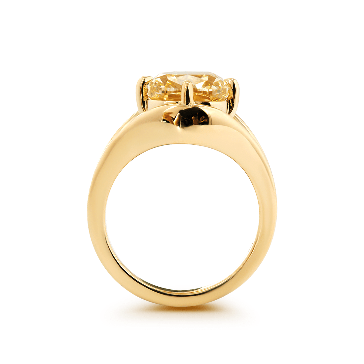 14K Yellow Gold 4ct Old Mine Cut Yellow Lab Diamond 4 Claw Prongs Solitaire Ring with Split Band Design - FIORESE JEWELRY