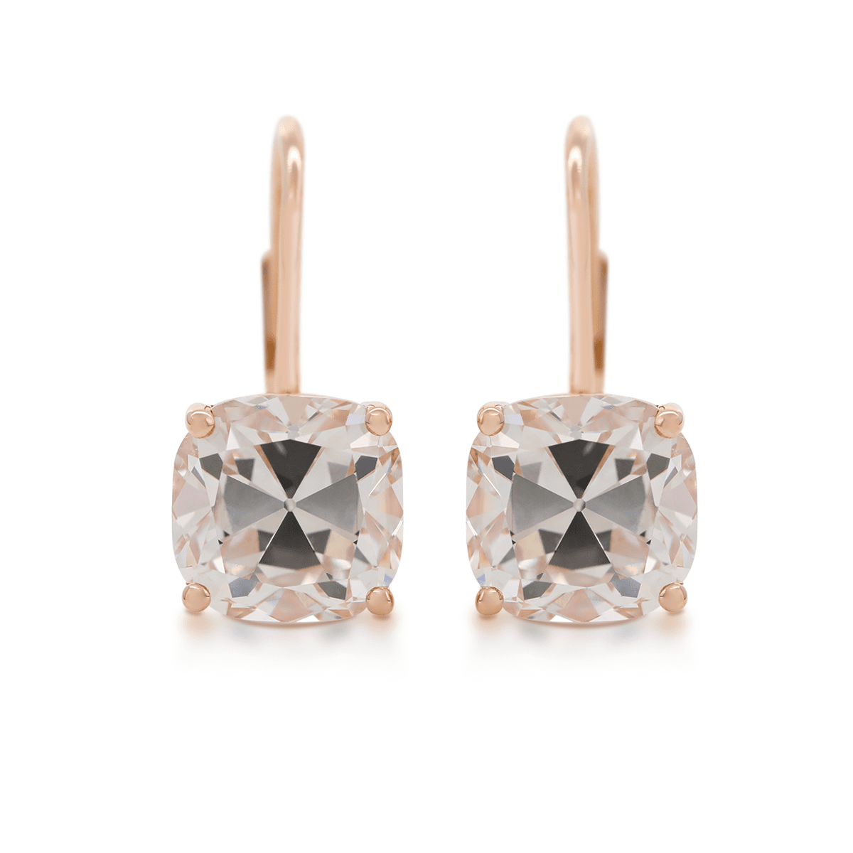 14K Yellow Gold 6 ct tw Old Mine Cut Lab Diamond 4 Round Prongs Basket Setting Hoop Earrings with Leverback - FIORESE JEWELRY