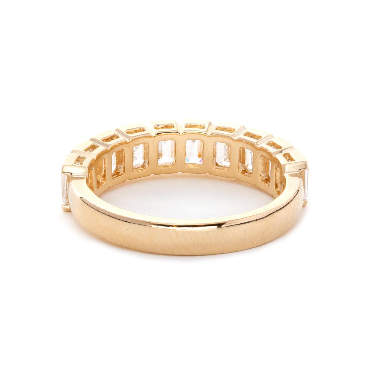 14K Yellow Gold Emerald Cut Lab Diamond Half Bezel Pave Half Eternity Ring - FIORESE JEWELRY