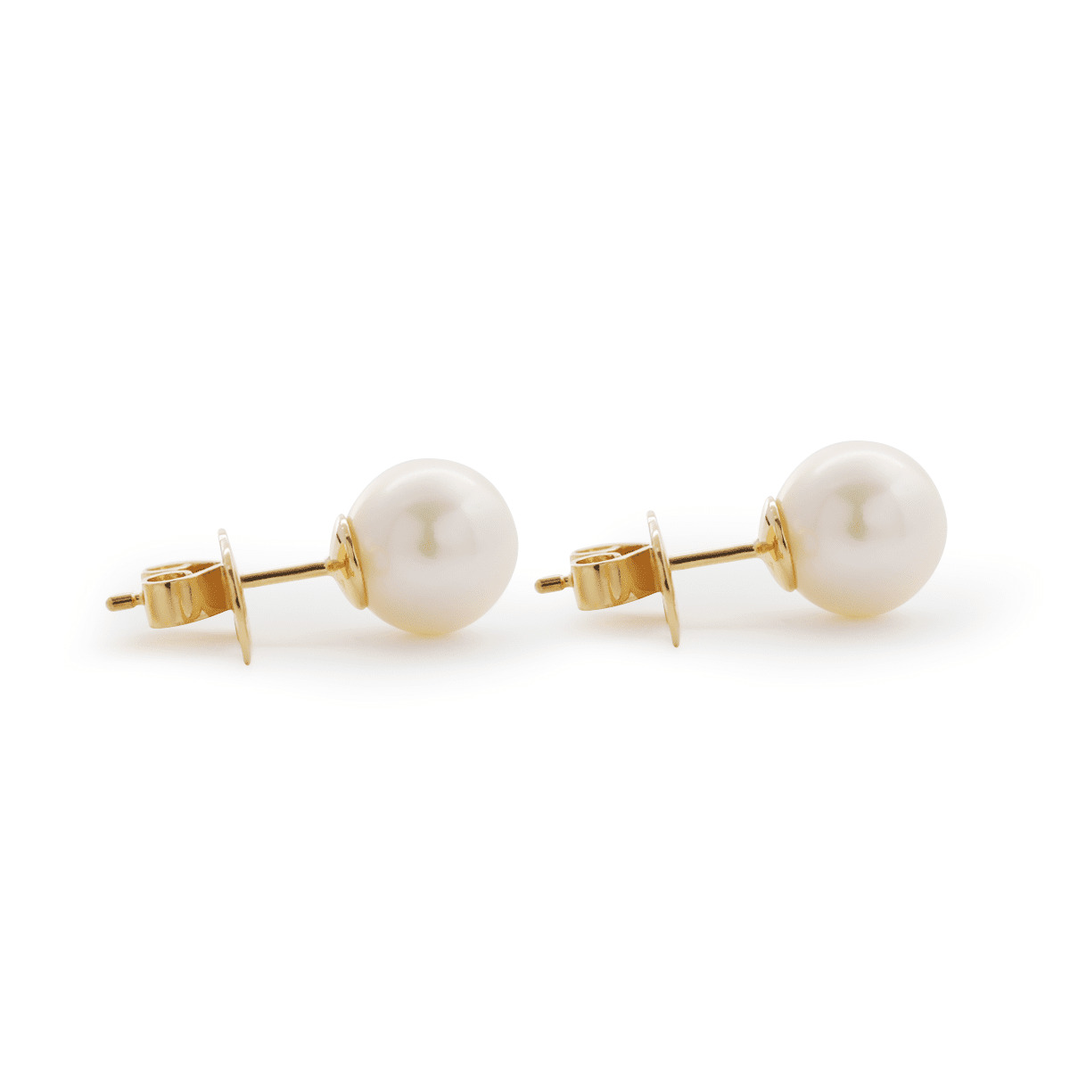 14K Yellow Gold Near - round Fresh - water Pearl Etud Earrings - FIORESE JEWELRY