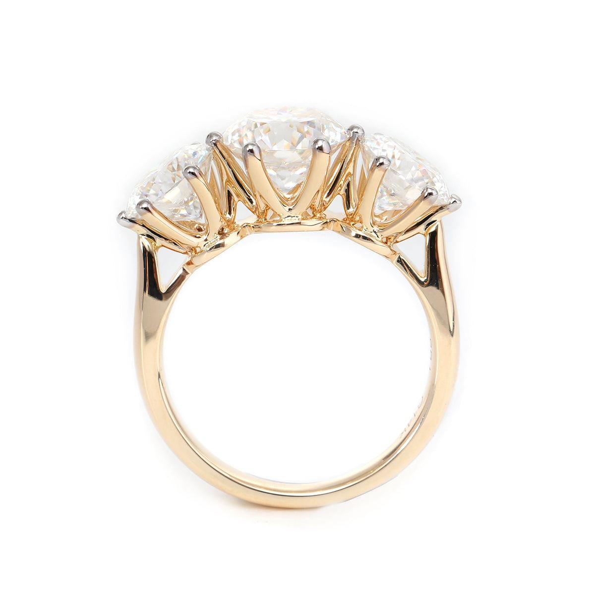 14K Yellow Gold Portuguese Cut Lab Diamond Three Stone Ring - FIORESE JEWELRY
