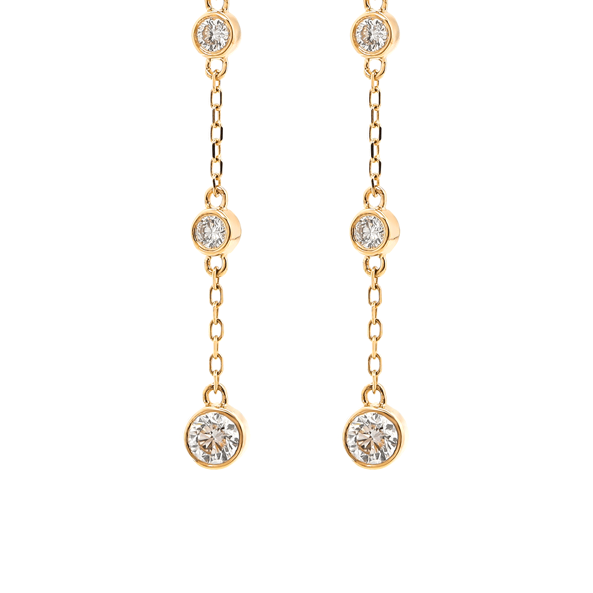 14K Yellow Gold Round Cut Diamond Bezel Drop Earrings - FIORESE JEWELRY