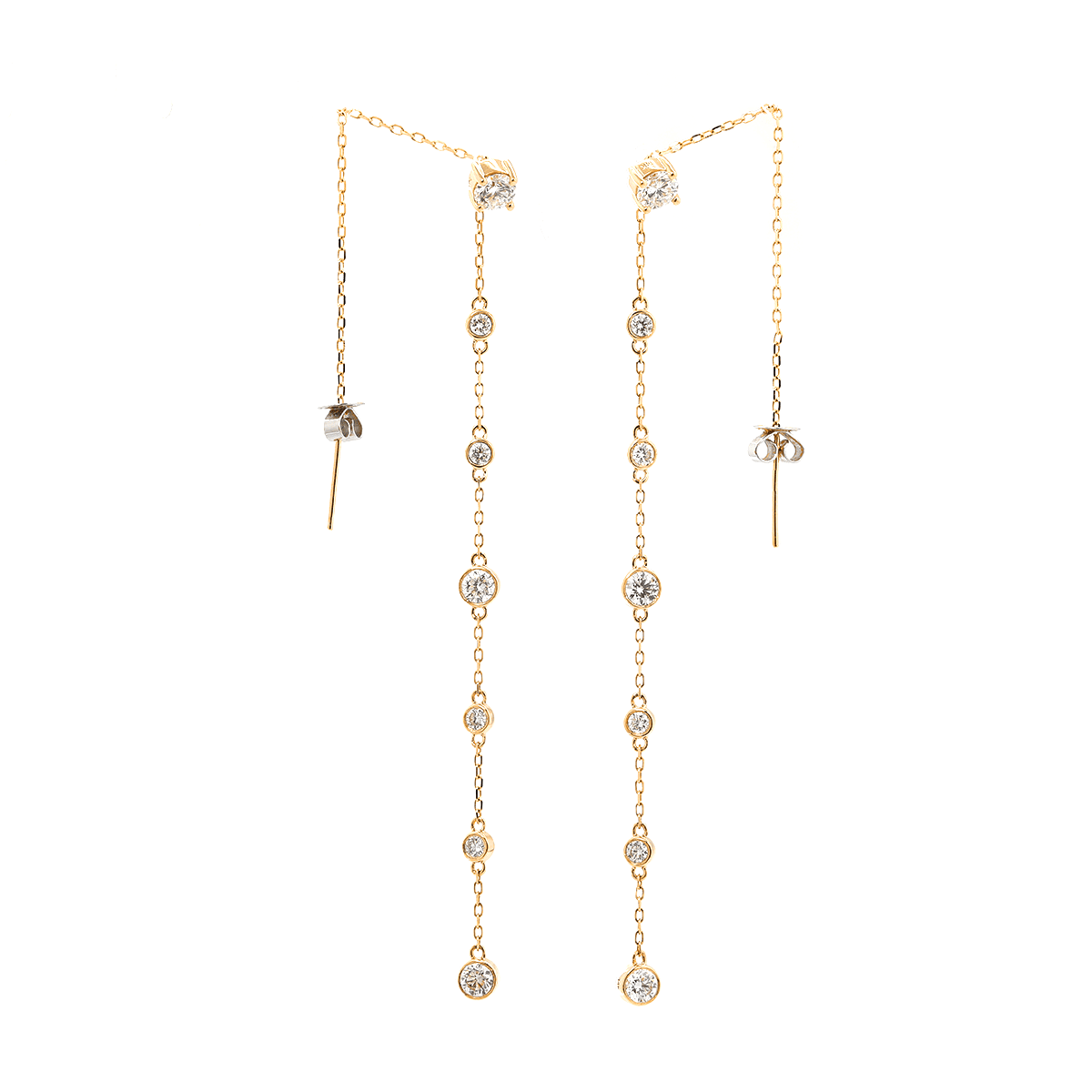 14K Yellow Gold Round Cut Diamond Bezel Drop Earrings - FIORESE JEWELRY