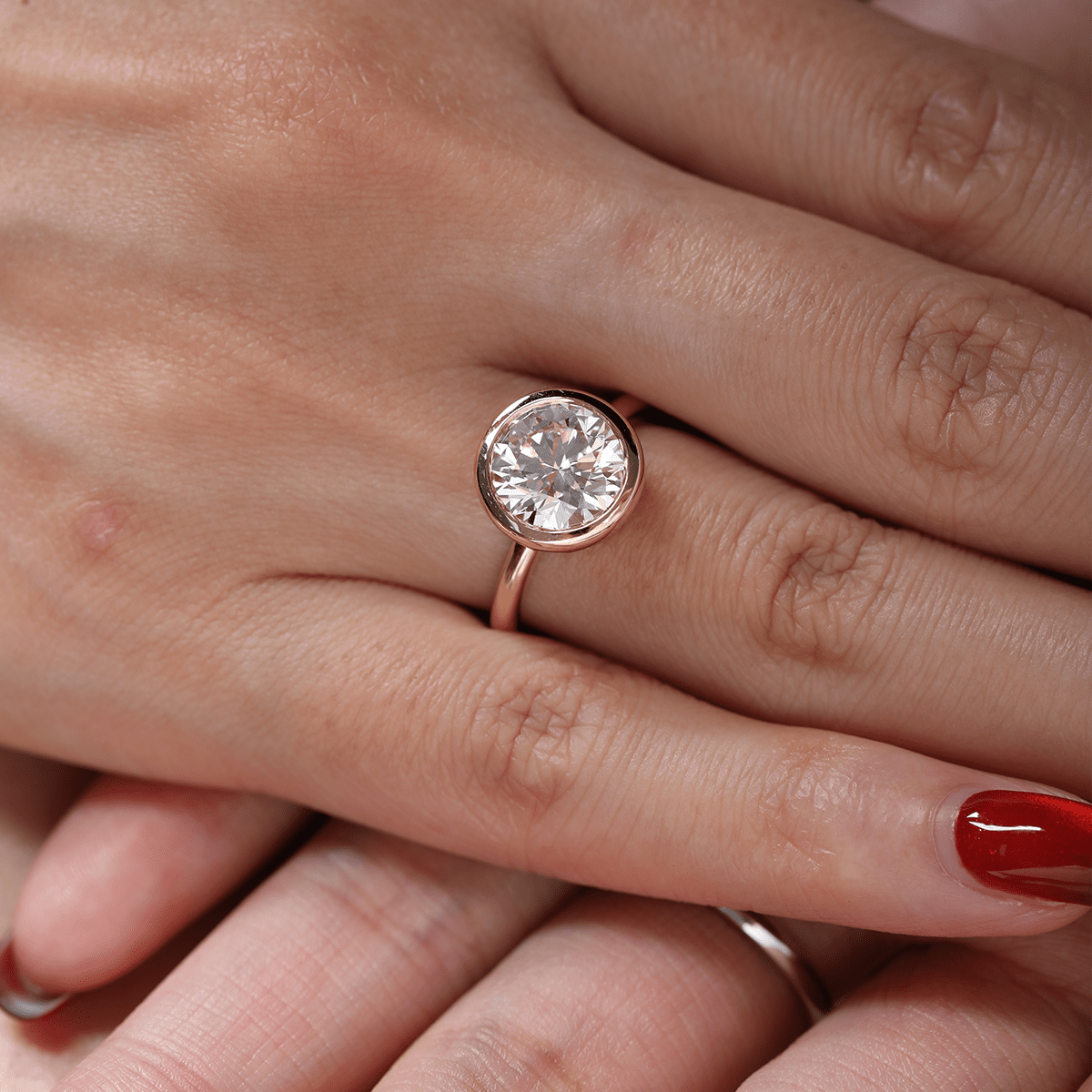 14K Yellow Gold Round Lab Diamond Bezel Crowm Basket Solitaire Ring - FIORESE JEWELRY