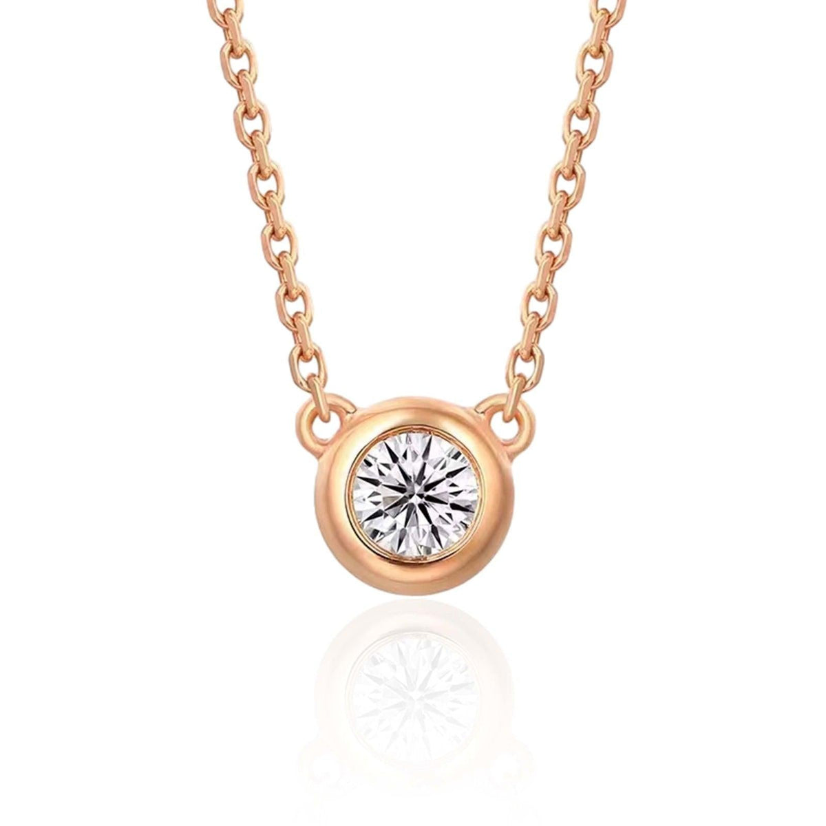 14K Yellow Gold Round Lab Diamond Bezel Necklace - FIORESE JEWELRY