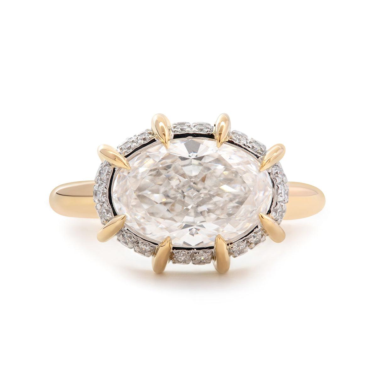 14K Yellow & White Gold 2.5ct Oval Cut Lab Diamond Halo Ring - FIORESE JEWELRY