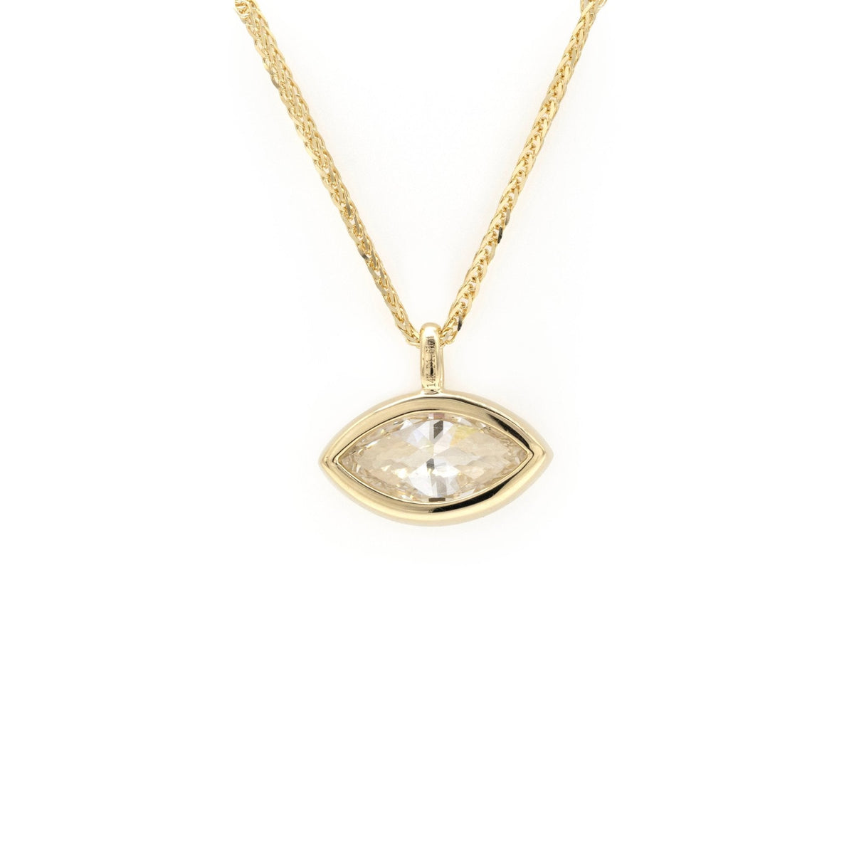 1.61CT East-West Marquise Gold Wheat Chain Necklace in 14K Yellow Gold - LGG Jewelry