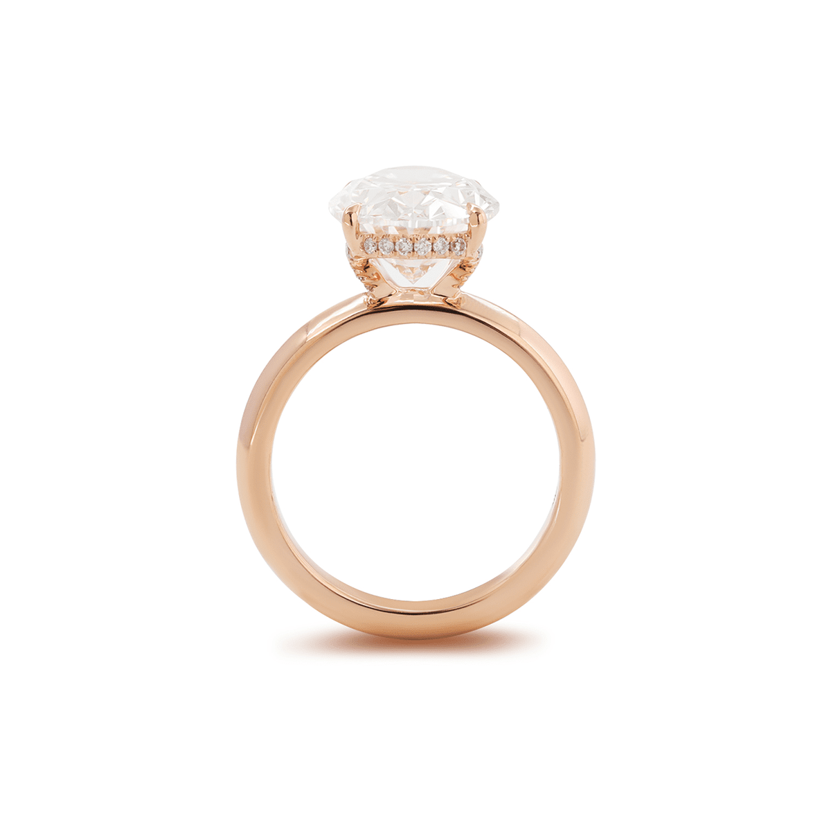 18K Rose Gold 4ct Oval Cut Lab Diamond 4 Claw Prong Hidden - halo Engagement Ring in Knife Edge Band Design - FIORESE JEWELRY