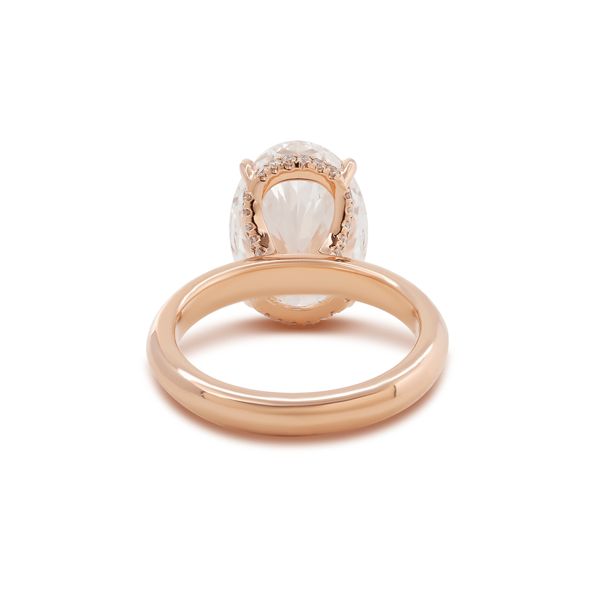 18K Rose Gold 4ct Oval Cut Lab Diamond 4 Claw Prong Hidden - halo Engagement Ring in Knife Edge Band Design - FIORESE JEWELRY