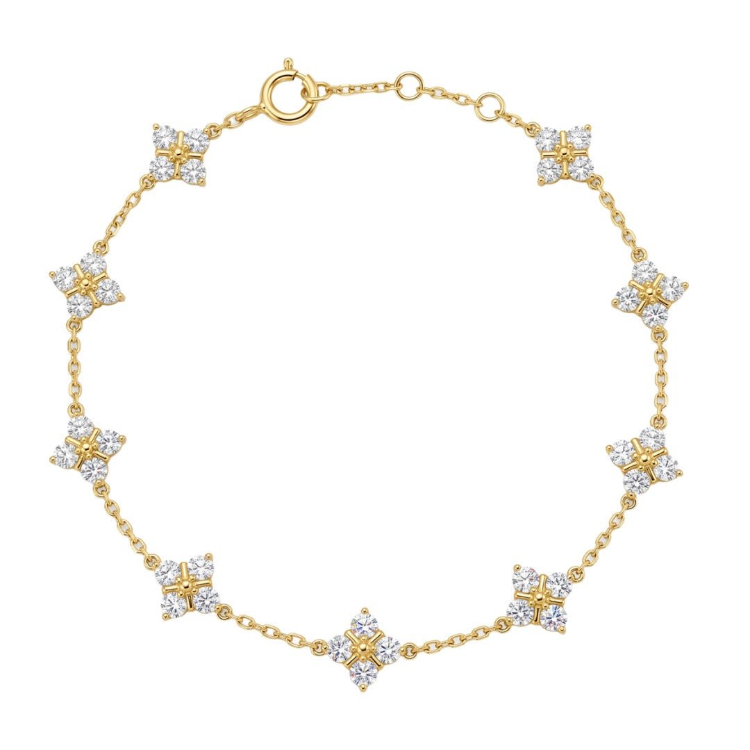 18K Solid Yellow Gold Four‑Point Star Cluster Lab‑Grown Diamond Bracelet - LGG Jewelry
