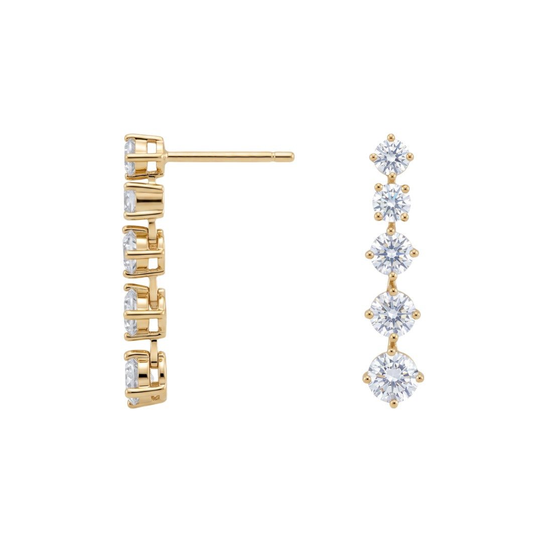 18K Solid Yellow Gold Vertical Drop Link Lab‑Grown Diamond Earrings - LGG Jewelry