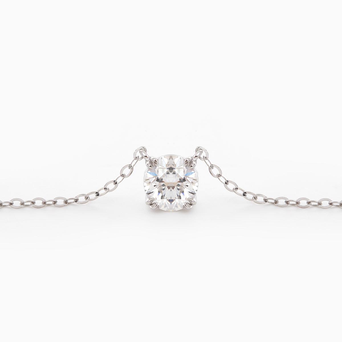 18K White Gold 1ct Round Lab Diamond Double Prong Basket Setting Necklace - FIORESE JEWELRY