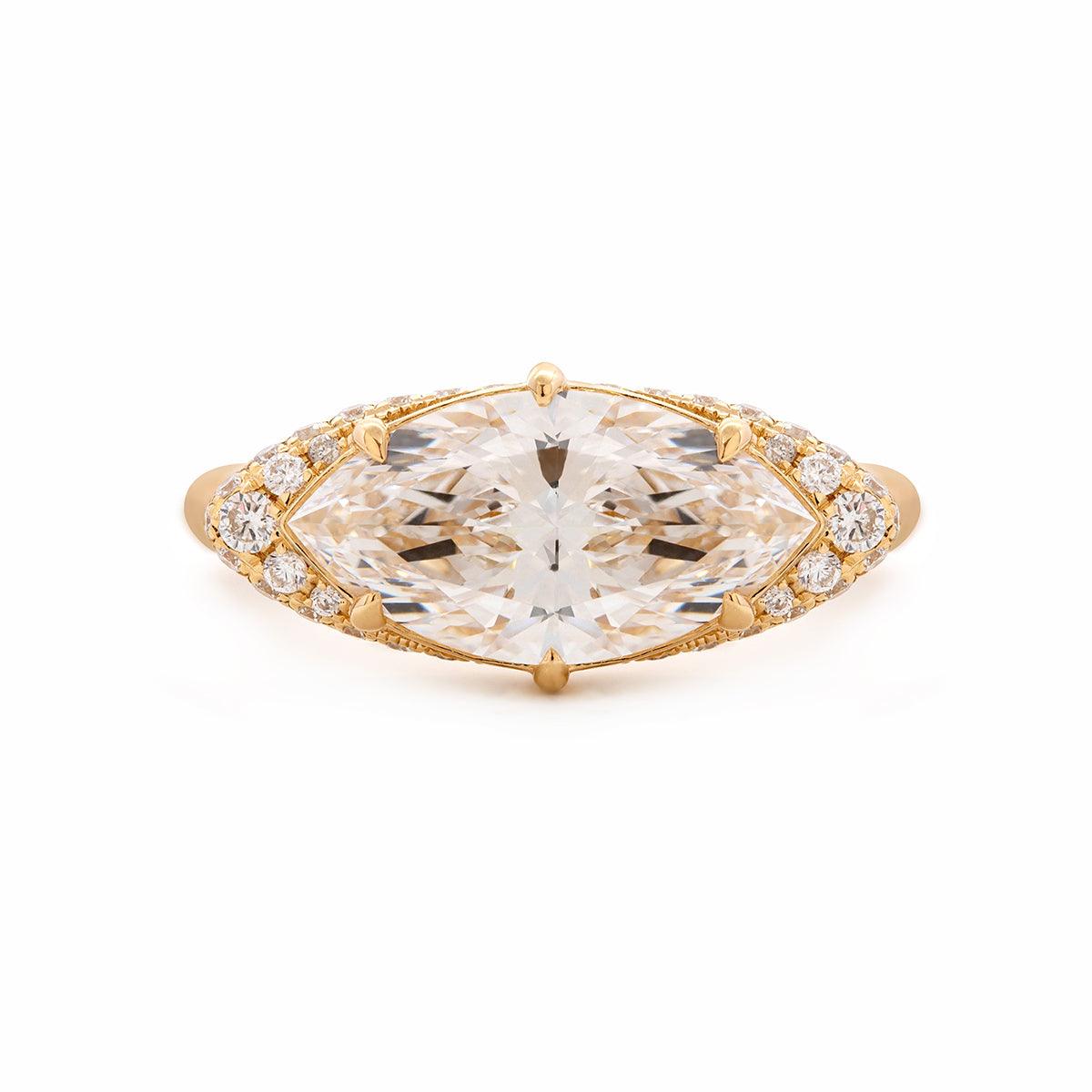 18K White Gold 2.5ct Marquise Cut Lab Diamond Halo Ring - FIORESE JEWELRY