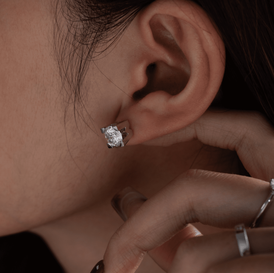 18K White Gold 3 ct tw Round Lab Diamond W & H Shaped Setting Stud Errings - FIORESE JEWELRY