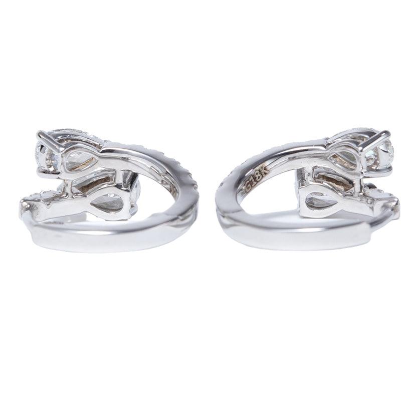 18K White Gold Pear Cut & Round Lab Diamond Huggie Earrings - FIORESE JEWELRY