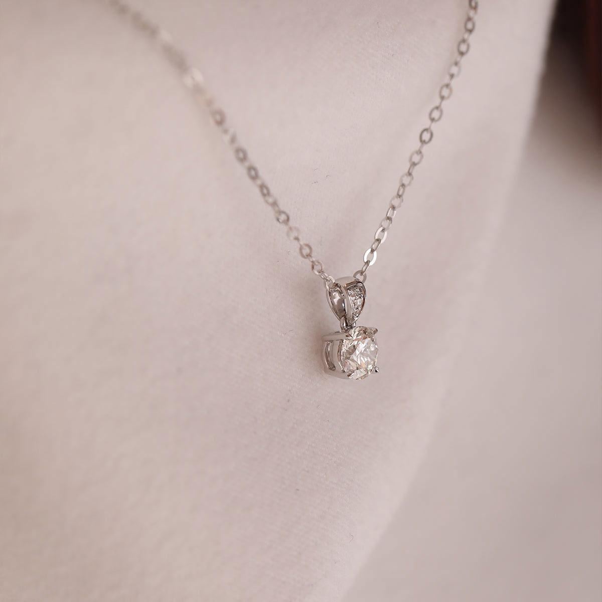 18K White Gold Round Brilliant Cut Lab Diamond Four Claw Prongs Basket Setting Pendant Necklace - FIORESE JEWELRY