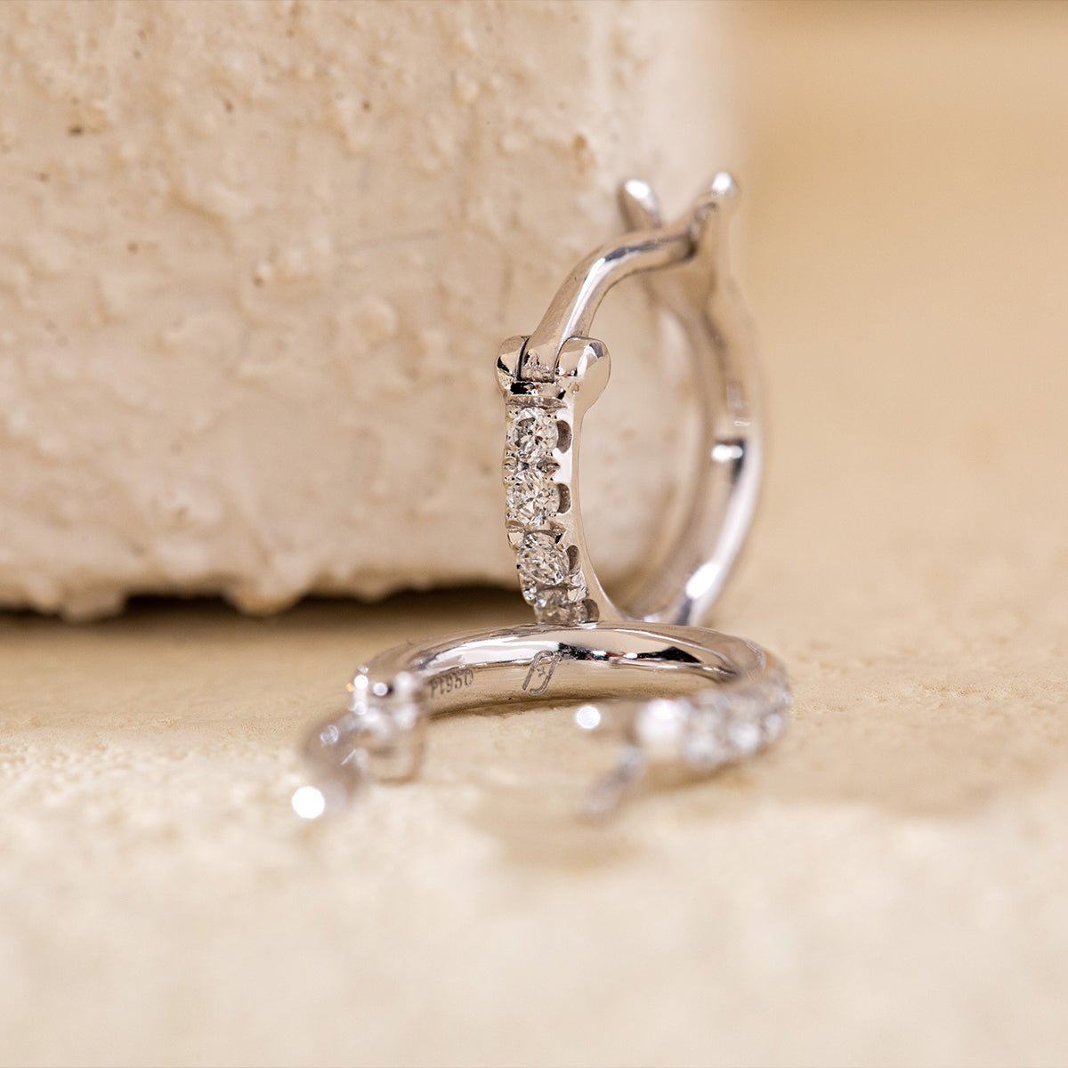 18K White Gold Round Cut Lab Diamond Huggie Earrings - FIORESE JEWELRY