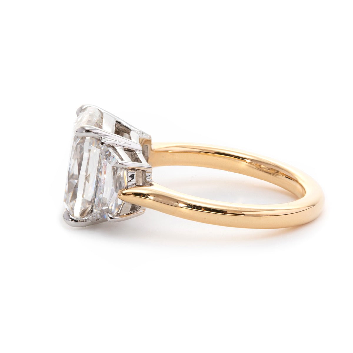 18K White Gold & Yellow Gold 4.5ct Old Mine Cut & Step cut Eldorado Lab Diamond Three Stone Ring - FIORESE JEWELRY