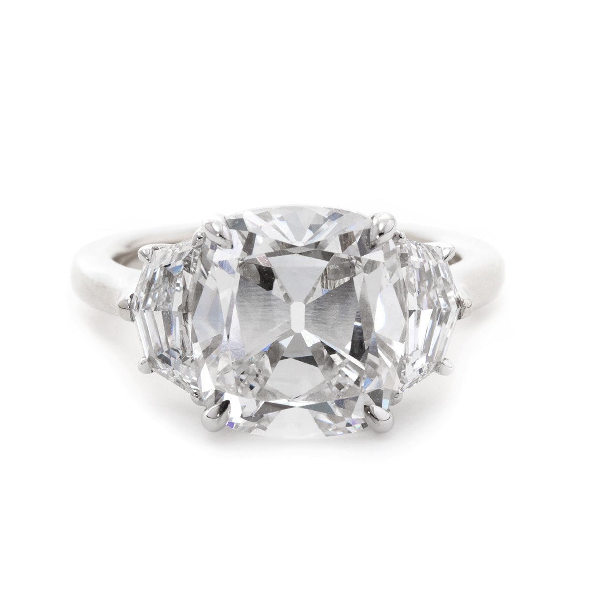 18K White Gold & Yellow Gold 4.5ct Old Mine Cut & Step cut Eldorado Lab Diamond Three Stone Ring - FIORESE JEWELRY