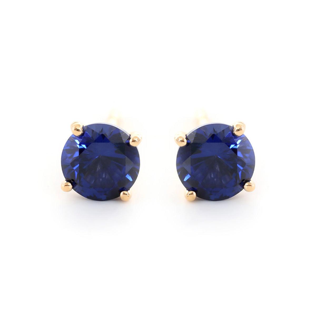 18K Yellow Gold 2ct tw Round Sapphire Stud Earrings - FIORESE JEWELRY