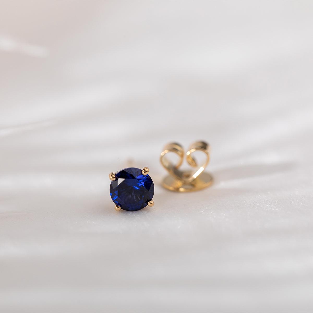 18K Yellow Gold 2ct tw Round Sapphire Stud Earrings - FIORESE JEWELRY