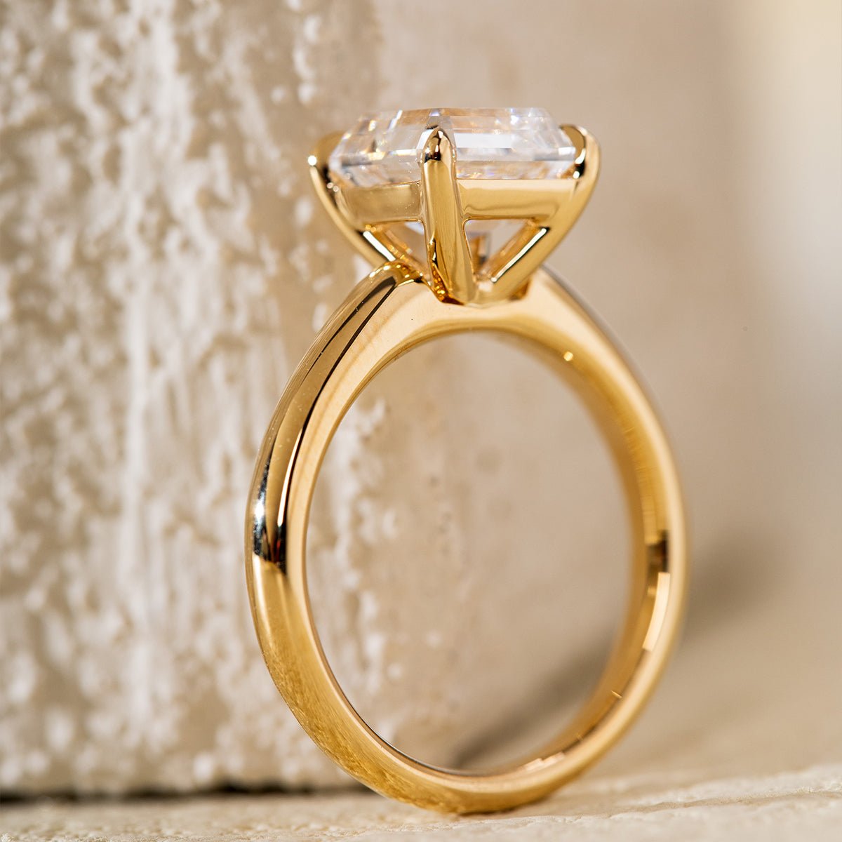 18k Yellow Gold 3ct Asscher Cut Lab Diamond 4 Claw Prong Basket Setting Ring - FIORESE JEWELRY