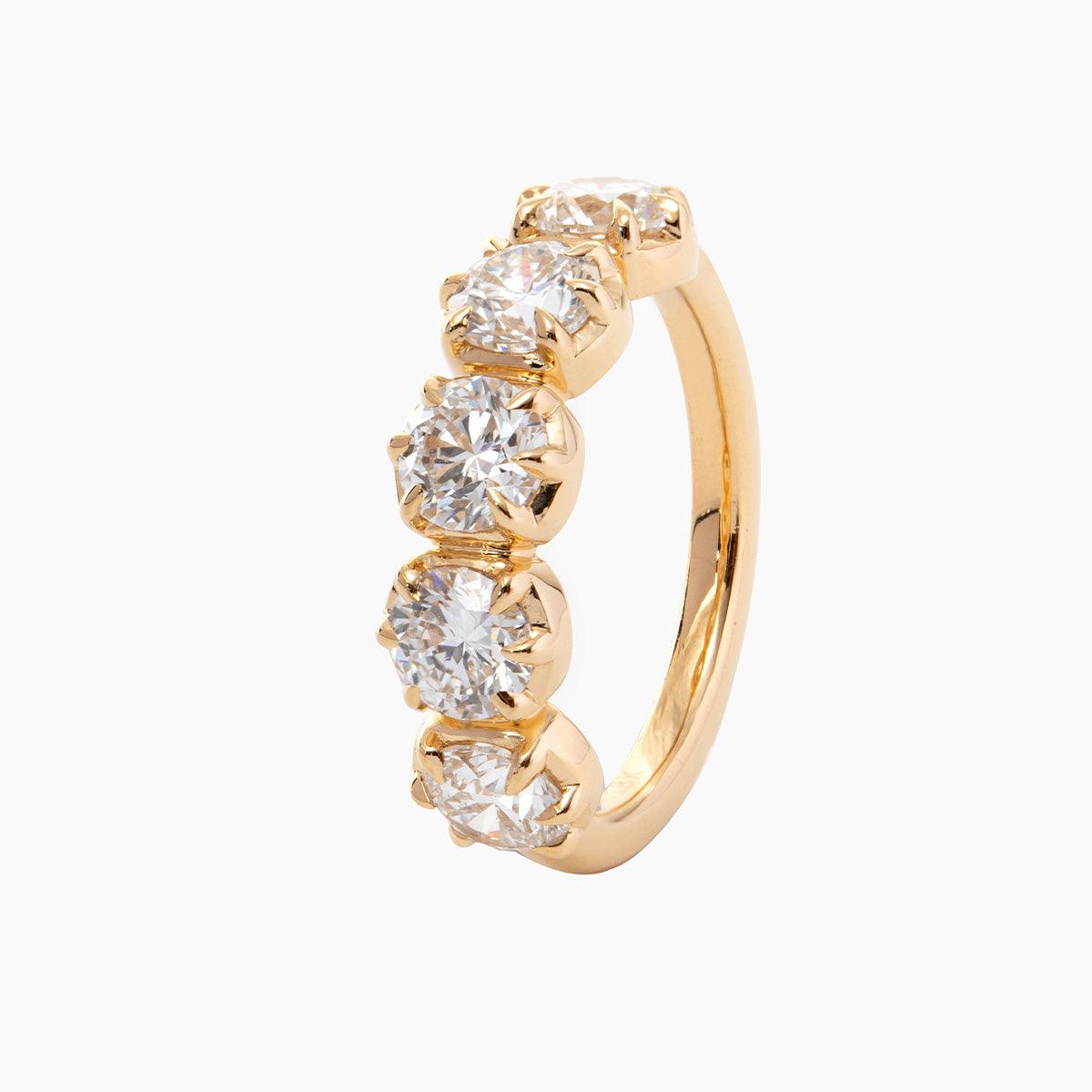 18K Yellow Gold 5 Stone Round Brilliant Cut Diamond Statement Ring - FIORESE JEWELRY