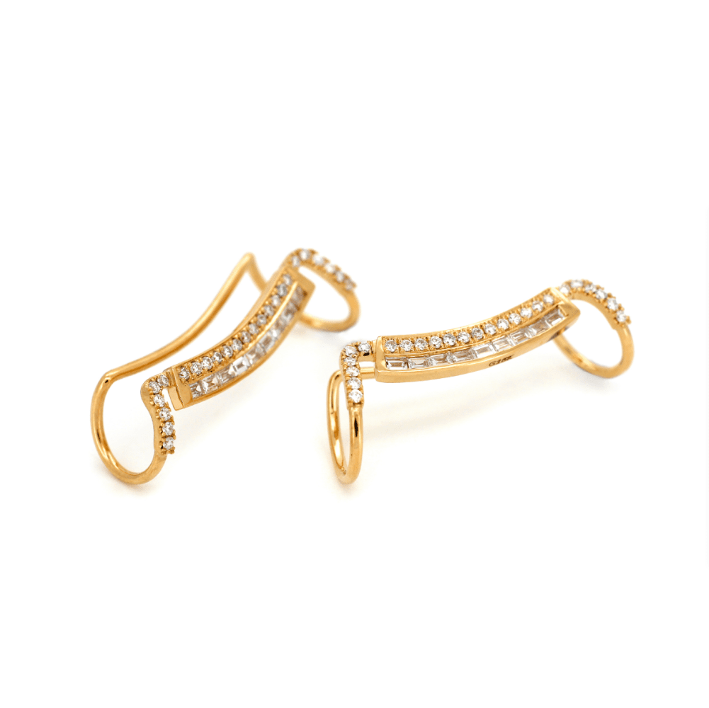 18K Yellow Gold Baguette Cut & Round Cut Lab Diamond Ear Cuffs - FIORESE JEWELRY