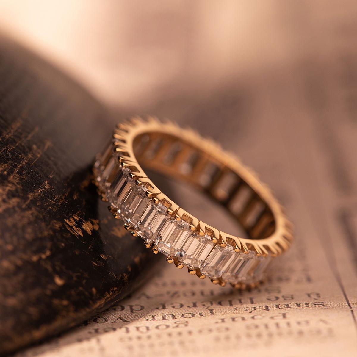 18K Yellow Gold Emerald Cut Lab Diamond Eternity Ring - FIORESE JEWELRY