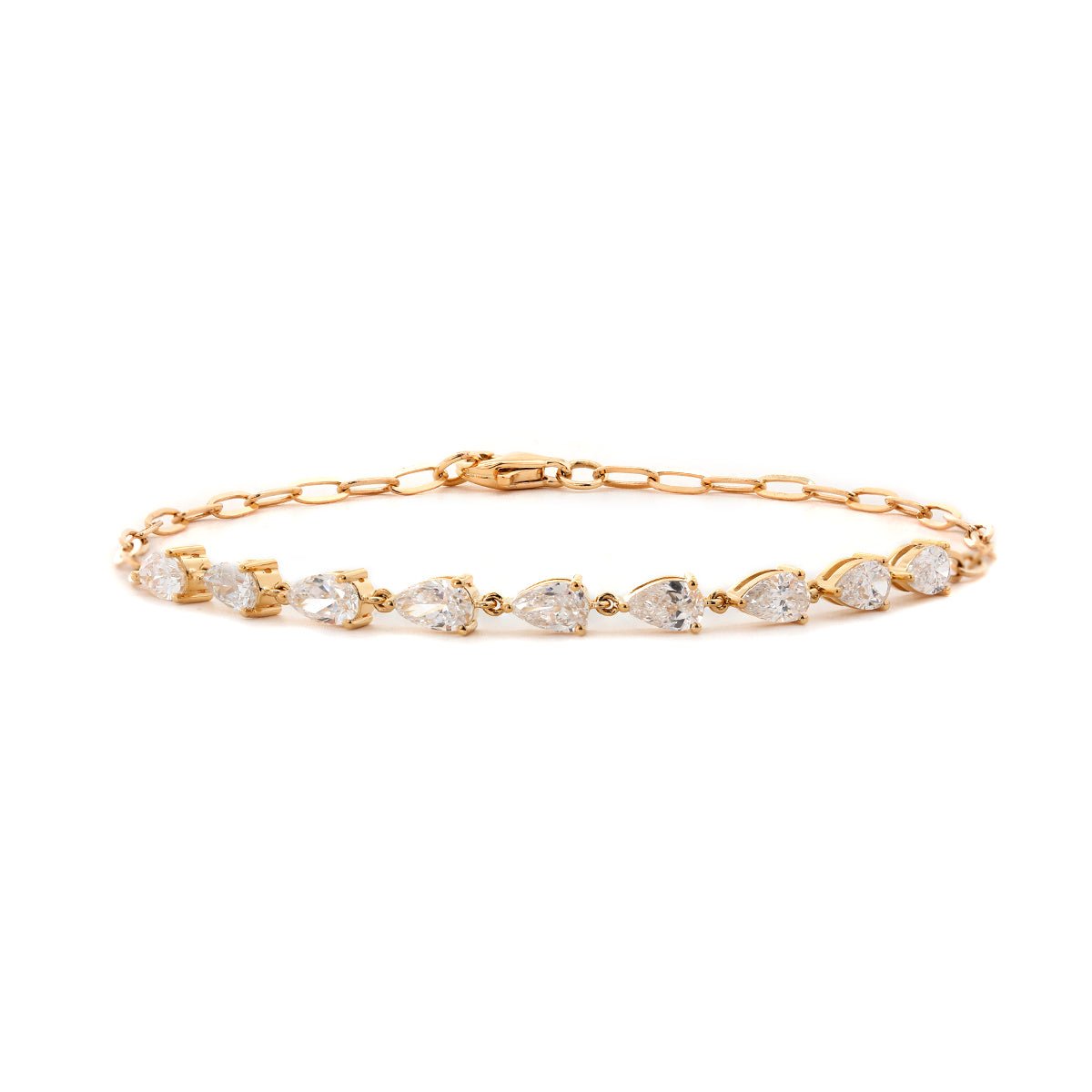 18K Yellow Gold Pear Lab Diamond 9 Stone Chain Bracelet - FIORESE JEWELRY