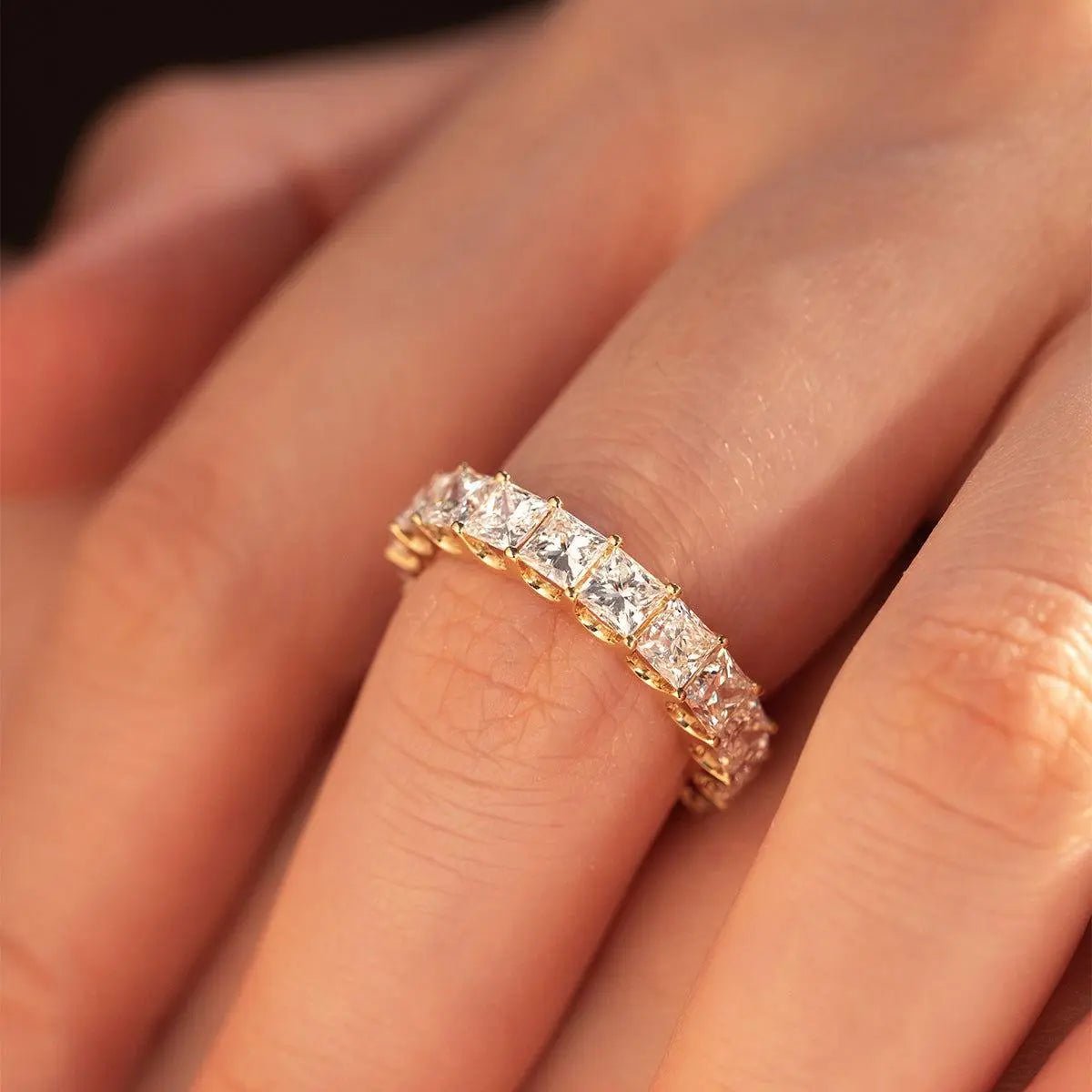18K Yellow Gold Princess Cut Lab Diamond Eternity Band - FIORESE JEWELRY