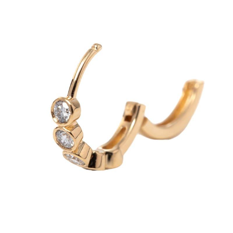 18K Yellow Gold Round Lab Diamond Five - stone Bezel Huggie Earrings - FIORESE JEWELRY