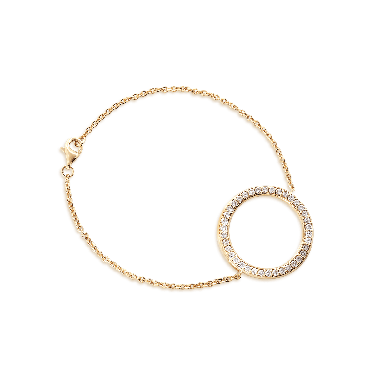 18K Yellow Gold Round Lab Diamond Pave Ring Shape Pendant Chain Bracelet - FIORESE JEWELRY