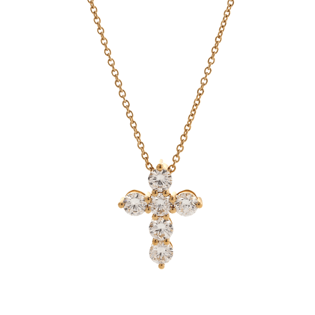 18K Yollow Gold Round Lab Diamond 6 - Stone Cross Pendant Necklace - FIORESE JEWELRY
