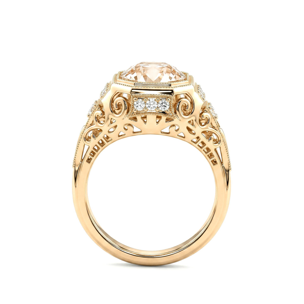 2.29CT Old European Cut Lab Diamond Art Deco Octagonal Bezel Ring - FIORESE JEWELRY