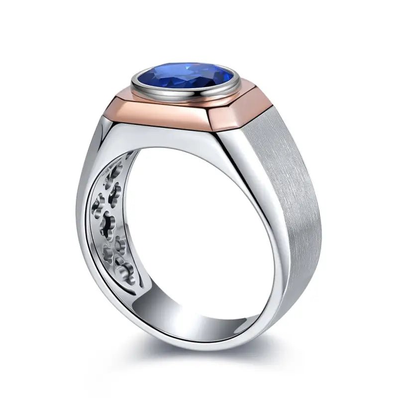 2.64 Ct Oval Shape Lab Blue Sapphire Bezel Wedding Ring For Men - LGG Jewelry