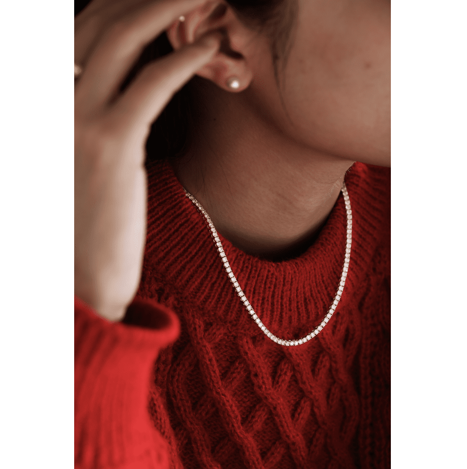 2.6mm Round Cut Lab Diamond 4 Prong Basket Tennis Necklace Everyday Essential - FIORESE JEWELRY