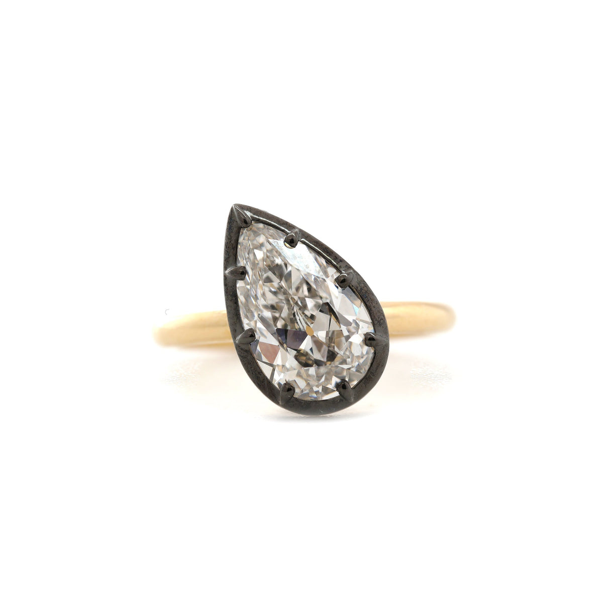 2.79CT Pear Old Mine Cut Lab Diamond Black Rhodium Plating Bezel Set Ring - FIORESE JEWELRY