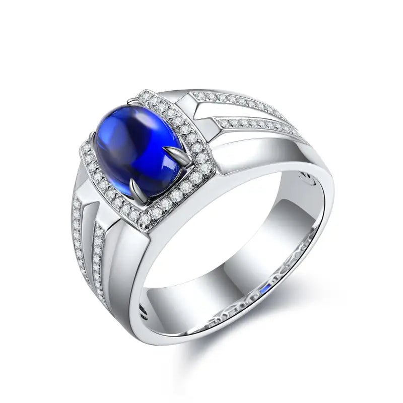 2.8 Ct Oval Shape Lab Blue Sapphire Halo Wedding Ring For Men - LGG Jewelry