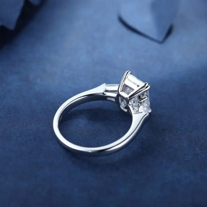3 Ct Emerald Cut Lab Diamond Three-Stone Engagement Ring with two Tapered Baguette - LGG Jewelry